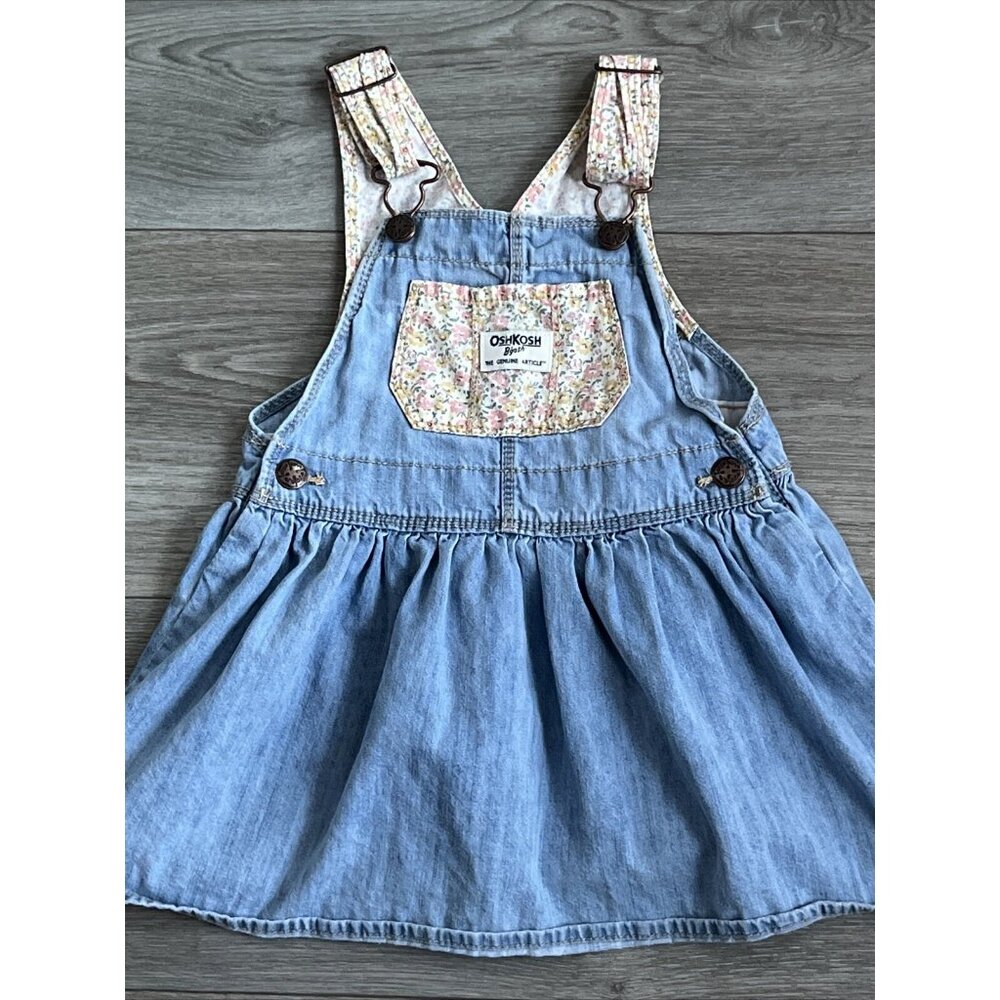 OshKosh B'gosh Light Blue Denim Overall Dress with Floral Accents